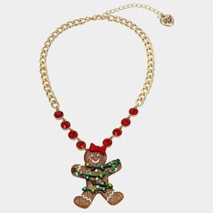 Betsey Johnson Jingle Bell Bling Gingerbread Girl Pendant Necklace New